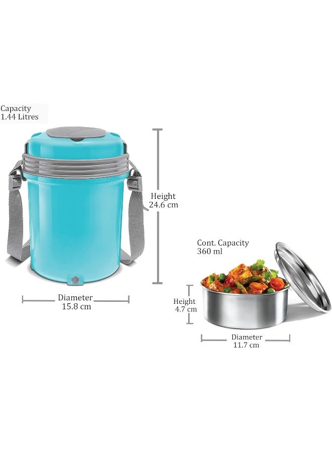 Milton New Electron Stainless Steel Tiffin Box, Set of 4, (360 ml Each ), Blue | Shock Proof | Auto Cut | Easy to Use | Hot for hours | Prevent Over Heating - Image 3