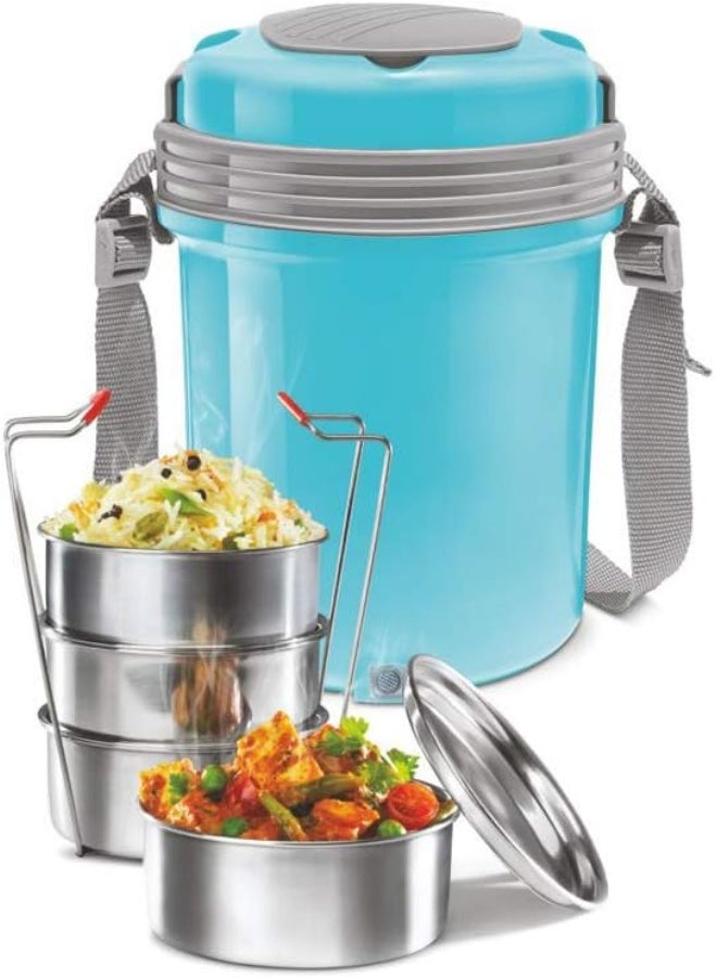 Milton New Electron Stainless Steel Tiffin Box, Set of 4, (360 ml Each ), Blue | Shock Proof | Auto Cut | Easy to Use | Hot for hours | Prevent Over Heating - Image 4