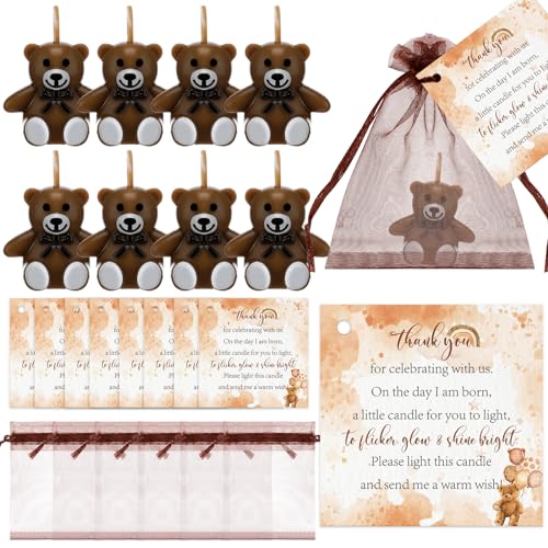 MTLEE 20 Set Bear Shaped Candles Baby Shower Favors 20 Bear Candles for Guests with 20 Thank Tags and 20 Return Gift Bags for Bear Party Supplies Decorations - Image 1