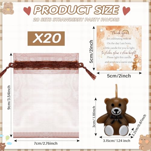 MTLEE 20 Set Bear Shaped Candles Baby Shower Favors 20 Bear Candles for Guests with 20 Thank Tags and 20 Return Gift Bags for Bear Party Supplies Decorations - Image 2