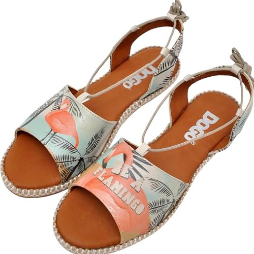 DOGO Gladiator Sandals for Women - Vegan and Handmade Strappy Sandals for Women, Be A Flamingo Design, Size 8.5 - Image 1