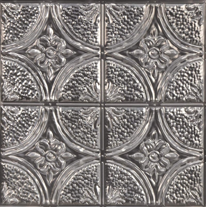 InHome NH3922 Camden Antique Silver Faux Tin Peel & Stick Backsplash Tiles, Metallic, 10 inch x 10 inch - Image 1