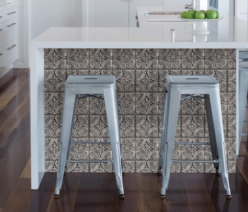 InHome NH3922 Camden Antique Silver Faux Tin Peel & Stick Backsplash Tiles, Metallic, 10 inch x 10 inch - Image 4