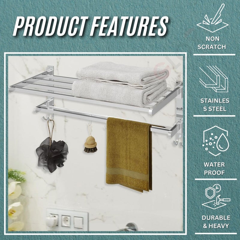 Gloxy Stainless Steel Folding 24 Inches Towel Rack for Bathroom - Durable, Stylish, Space-Saving Towel Holder & Stand - Perfect Bathroom Accessories Set for Home (24 Inch, Chrome, Foldable) - Image 4