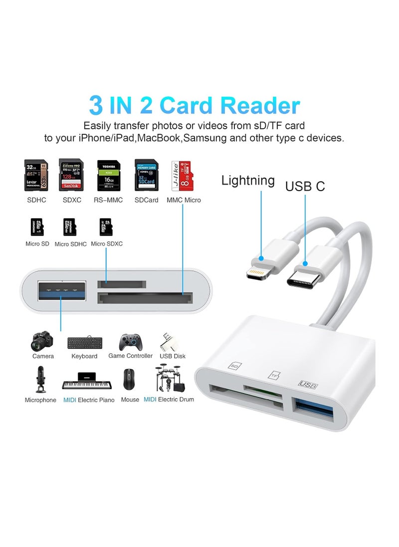 SYOSI - Rocketek SD Card Reader for iPhone/iPad Lightning  USB C Connector to SD/TF Adapter Memory Micro SDXC Micro SDHC SDXC SDHC SD Cards USB Disk iPhone/iPad/MacBook/Samsung - Image 1