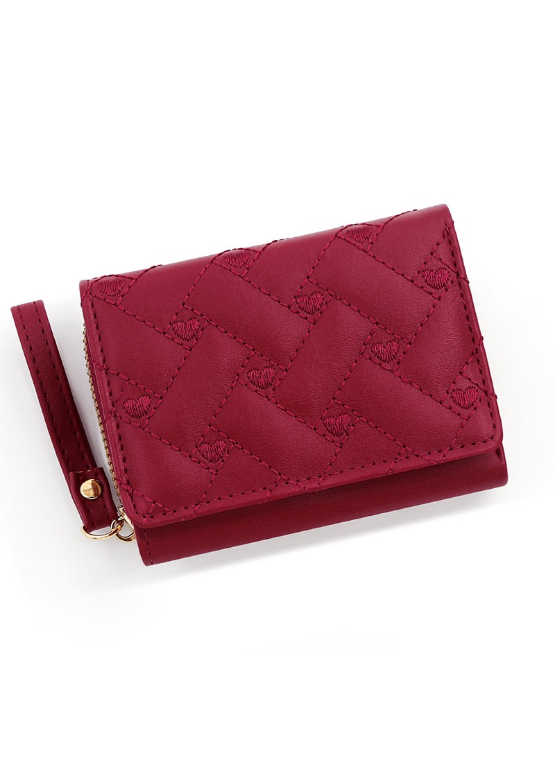 Generic - Ladies Short Wallet Embroidered Love Coin Purse T441-1 Red - Image 1