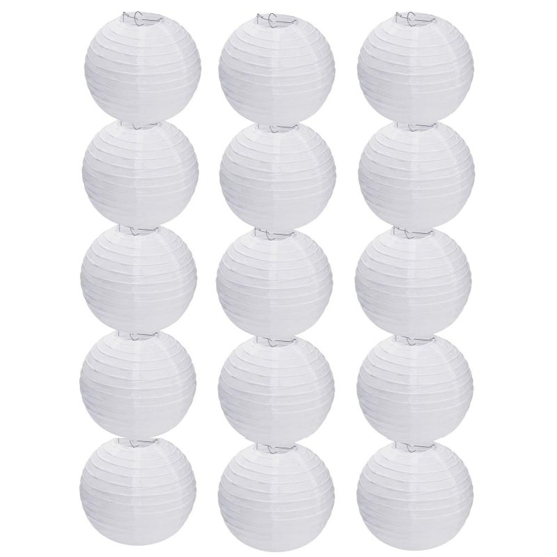 Jayke Joy 15pcs White Paper Lanterns Hanging Ball Lanterns for Birthday Wedding Bridal Baby Shower Art Class Home Outdoor Indoor Party Decoration (6 inch) - Image 1