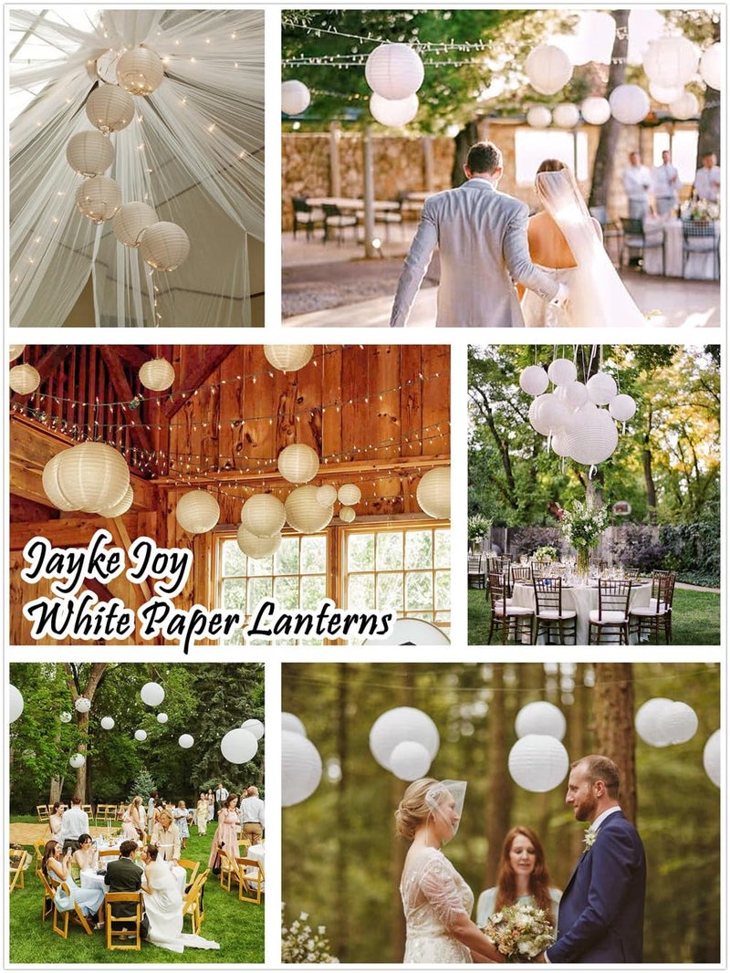 Jayke Joy 15pcs White Paper Lanterns Hanging Ball Lanterns for Birthday Wedding Bridal Baby Shower Art Class Home Outdoor Indoor Party Decoration (6 inch) - Image 4