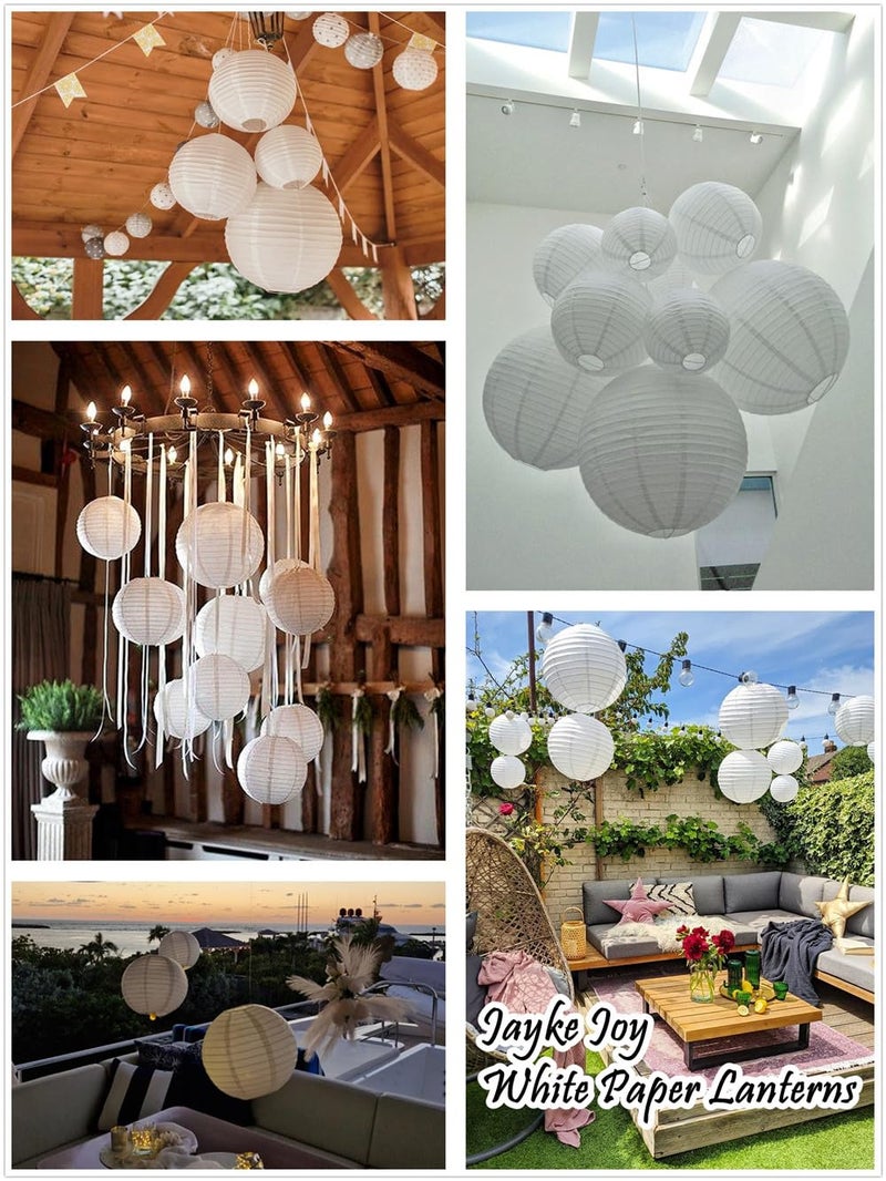 Jayke Joy 15pcs White Paper Lanterns Hanging Ball Lanterns for Birthday Wedding Bridal Baby Shower Art Class Home Outdoor Indoor Party Decoration (6 inch) - Image 3
