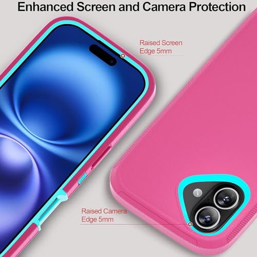 JGS for iPhone 16 Case 6.1", Military Grade 3 in 1 Heavy Duty Shockproof/Drop Proof Case with 2 PCS Tempered Glass Screen Protector (Pink Blue) - Image 2