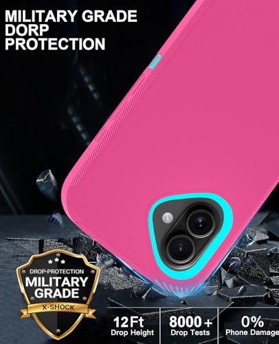 JGS for iPhone 16 Case 6.1", Military Grade 3 in 1 Heavy Duty Shockproof/Drop Proof Case with 2 PCS Tempered Glass Screen Protector (Pink Blue) - Image 5