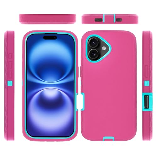 JGS for iPhone 16 Case 6.1", Military Grade 3 in 1 Heavy Duty Shockproof/Drop Proof Case with 2 PCS Tempered Glass Screen Protector (Pink Blue) - Image 4