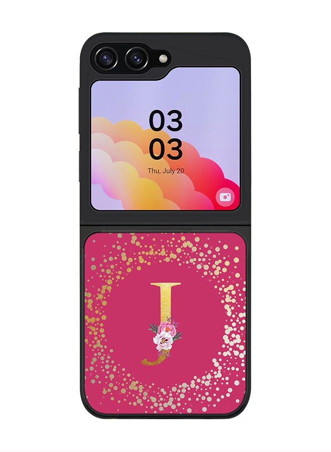 Stylizedd Rugged Black Cover for Samsung Galaxy Z Flip5 Case, Slim Fit Soft Flexible Cases-  Custom Monogram Initial Letter Floral Pattern Alphabet - J (Dark Pink Rose) - Image 1