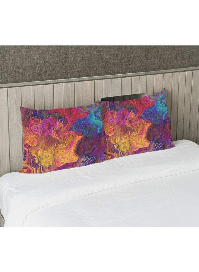 EKOBLA Throw Pillow Cover Abstract Colorful Chaotic Waves Rainbow with Purple Orange Gold Blue Colors Decor Lumbar Pillow Case Cushion for Sofa Couch Bed Standard Queen Size 20x30 Inch - Image 4