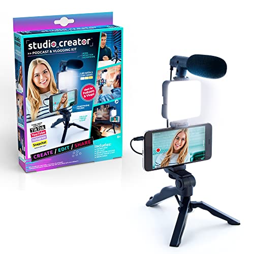 Canal Toys New Studio Creator Podcast Vlogging Kit Record Your own podcasts and Vlogs Like Your Favorite influencers Foldup Tripod LED Light Microphone Ages 8