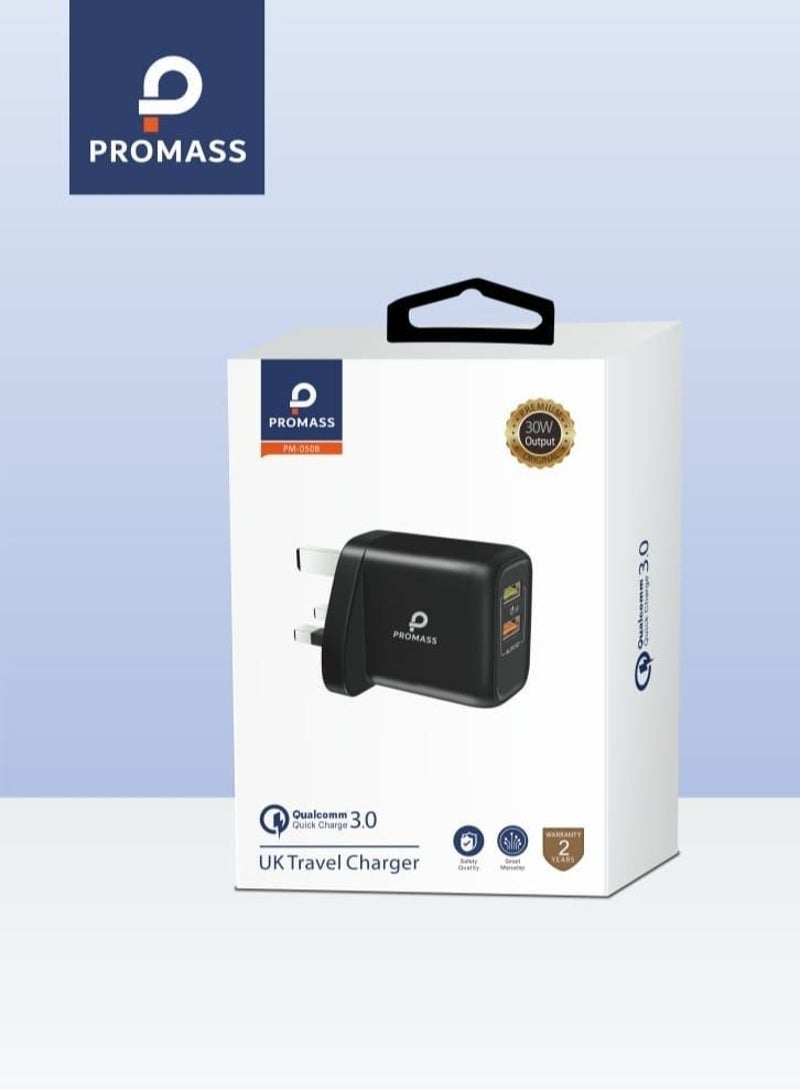 PROMASS Dual USB Travel Charger - 30W Qualcomm Quick Charge 3.0 Fast Charging Adapter with Over-current, Over-voltage, and Short-circuit Protection - Image 2
