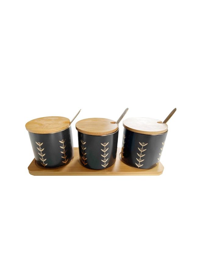 Simple Emerald Ceramic Spice Jar Set Household Restaurant Spice Box Storage With Lid And Spoon Gift Set 