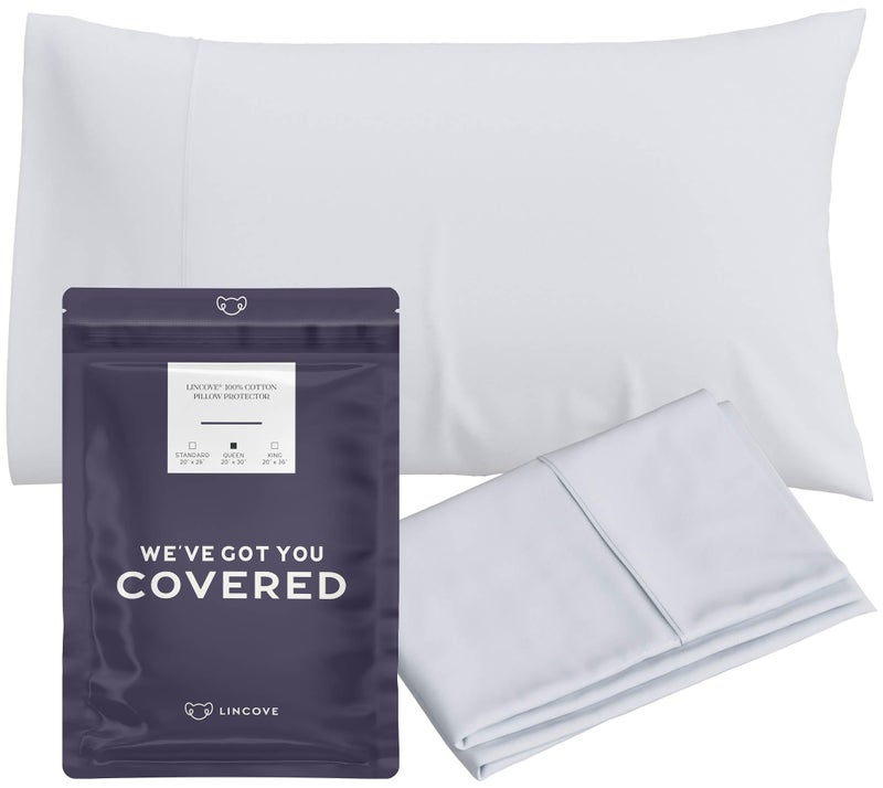 Lincove Lincove 100% Cotton Sateen Pillowcase - 500 Thread Count Luxury Cotton | Soft and Durable Bed Pillow Case, New and Improved, Queen Size, 20”x30” – Includes 1 Pillowcase  - Image 1