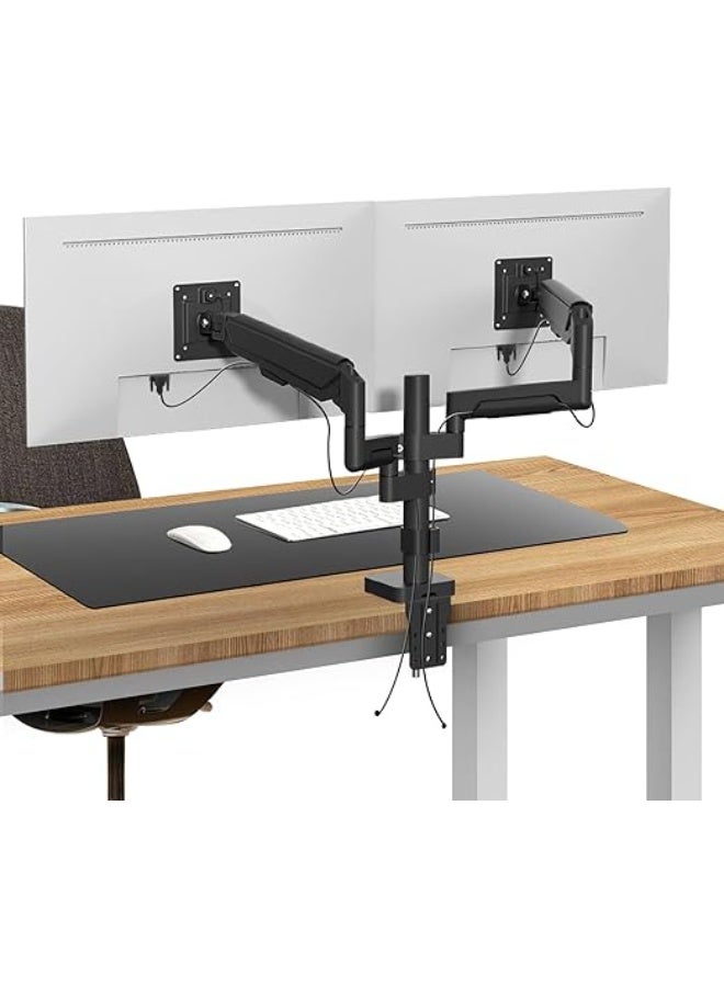 حامل مزدوج للشاشات – ذراع مكتب بنظام غاز يدعم شاشتين من 17 حتى 32 بوصة، حامل شاشة قابل للتعديل مع قاعدة مشبك وجراميت، يتحمل حتى 9 كجم لكل شاشة - Image 1