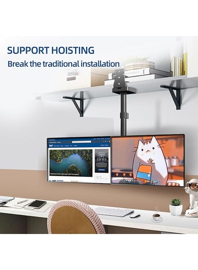 حامل مزدوج للشاشات – ذراع مكتب بنظام غاز يدعم شاشتين من 17 حتى 32 بوصة، حامل شاشة قابل للتعديل مع قاعدة مشبك وجراميت، يتحمل حتى 9 كجم لكل شاشة - Image 2