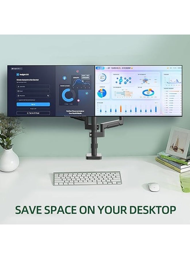 حامل مزدوج للشاشات – ذراع مكتب بنظام غاز يدعم شاشتين من 17 حتى 32 بوصة، حامل شاشة قابل للتعديل مع قاعدة مشبك وجراميت، يتحمل حتى 9 كجم لكل شاشة - Image 5