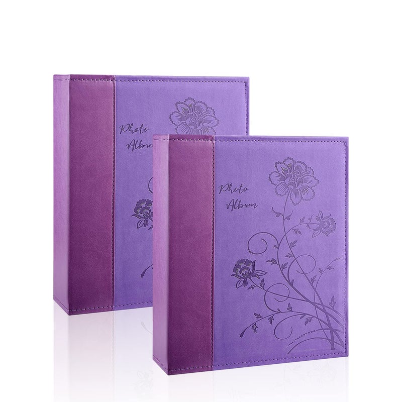 Artmag Artmag Photo Album 5x7 2 Packs Clear Pages Pockets Leather Cover Slip Slide in Photo Album Book Each Holds 50 Vertical 5x7 Photos Picture Book for Wedding Family (Purple)  - Image 1