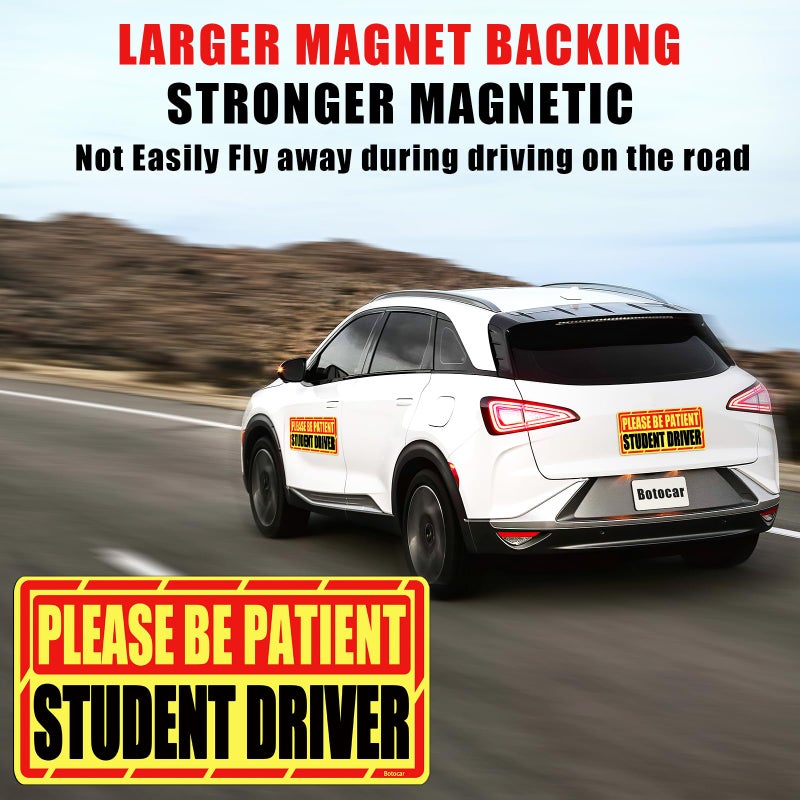 Botocar Student Driver Car Magnet, 2 Pack Super Large Please Be Patient Student Driver Signs for Car, Reflective New Driver Vehicle Bumper Magnetic Sticker, Novice Driver Safety Warning Sign, 12Ã—6in - Image 4