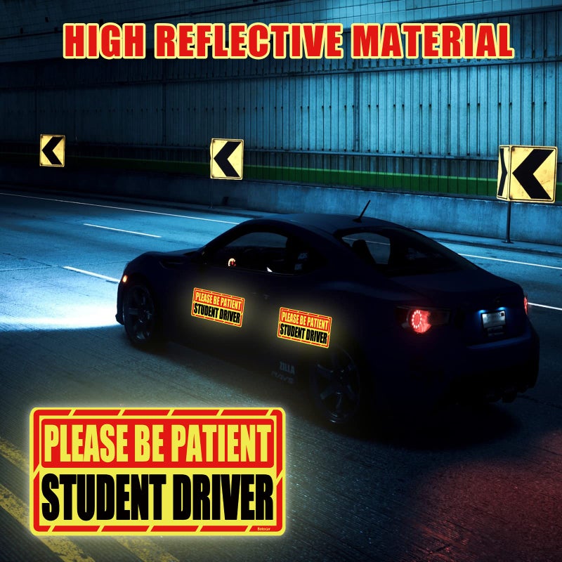 Botocar Student Driver Car Magnet, 2 Pack Super Large Please Be Patient Student Driver Signs for Car, Reflective New Driver Vehicle Bumper Magnetic Sticker, Novice Driver Safety Warning Sign, 12Ã—6in - Image 2