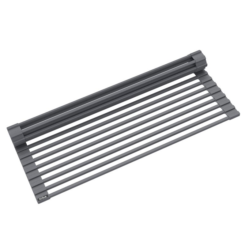 Kraus Multipurpose Workstation Sink Roll-Up Dish Drying Rack, Colander and Trivet in Dark Grey, KRM-11DG - Image 1