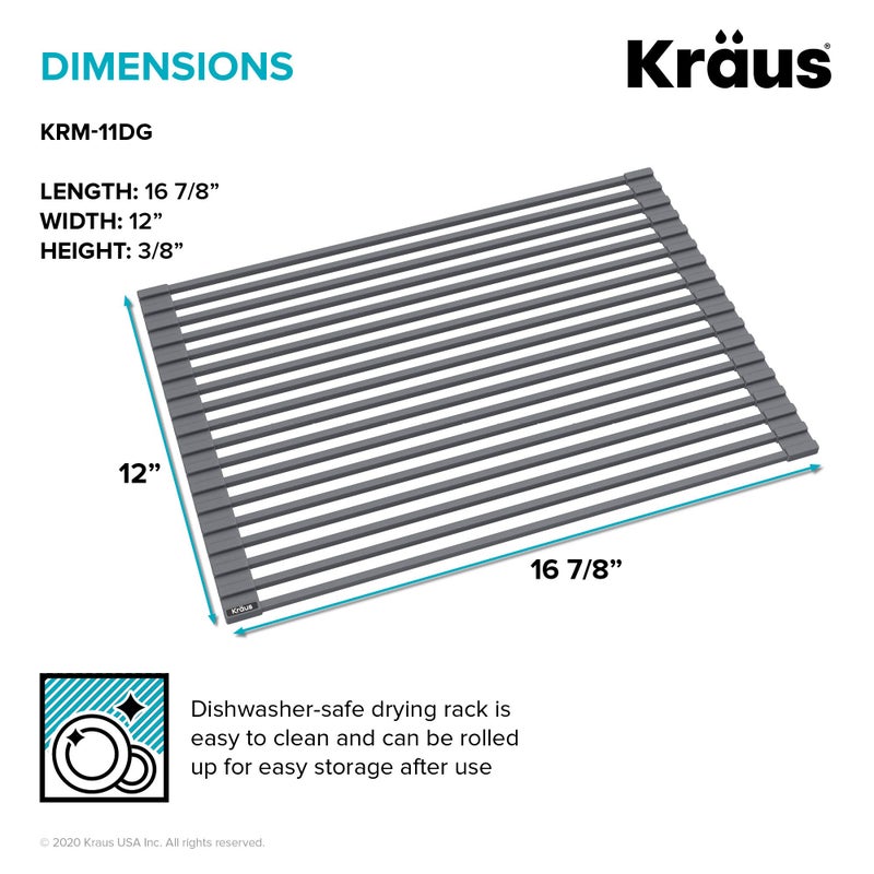 Kraus Multipurpose Workstation Sink Roll-Up Dish Drying Rack, Colander and Trivet in Dark Grey, KRM-11DG - Image 5