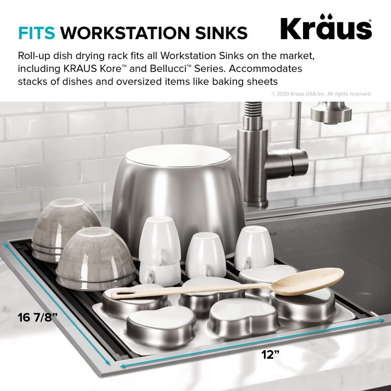 Kraus Multipurpose Workstation Sink Roll-Up Dish Drying Rack, Colander and Trivet in Dark Grey, KRM-11DG - Image 4