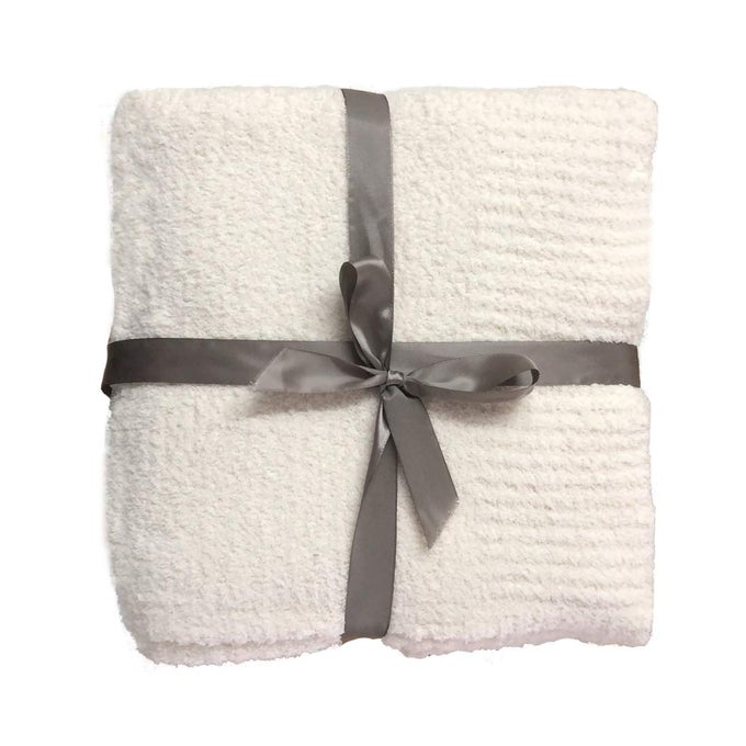 KNIT THROW BLANKET SUPER SOFT WARM BLANKET FOR COUCH LIGHTWEIGHT FLUFFY BLANKET FOR BED SOFA 50X60 INCHES CREAM