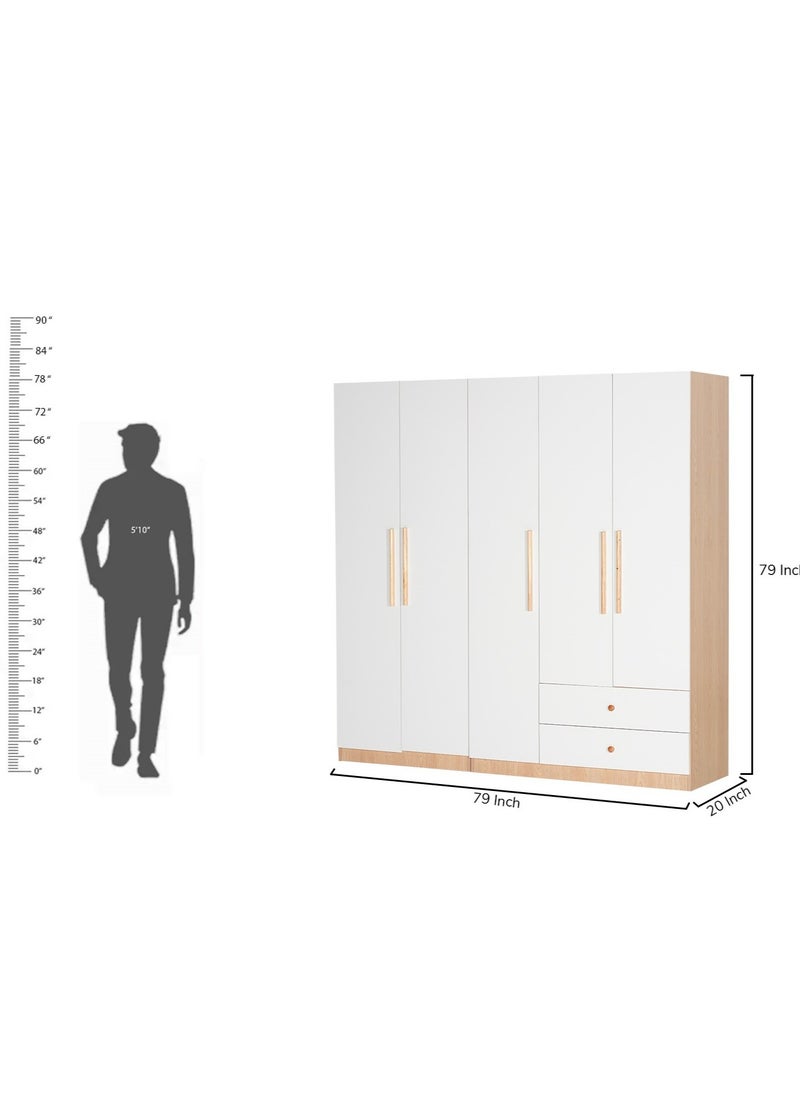ROYALOAK Royaloak Roger 5 Door Wardrobe | MDF Construction | Elegant Melamine Finish | Modern Design | Durable & Long-lasting | Freestanding Design | Cupboard  - Image 3