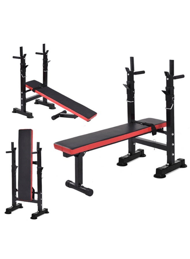 WALALLA Steel Weight Bench w/ Squat Rack in Multiple Colors, 220kg User Capacity - Foldable Home Gym Equipment for Range of Workouts w/ 80-106 cm Adjustable Barbell Holder & Adjustable Seat and Recliner - Image 1