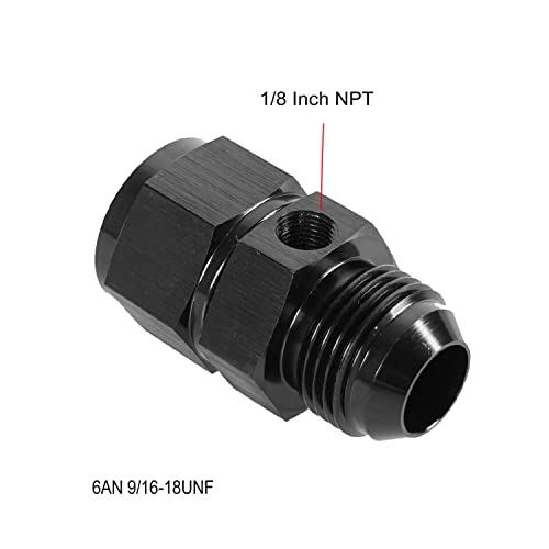 WedFeir 6AN Male Flare to -6 Female Swivel with 1/8 NPT Gauge Port Fuel Pressure Gauge Take Off Fitting Adapter, Aluminum Black. - Image 2
