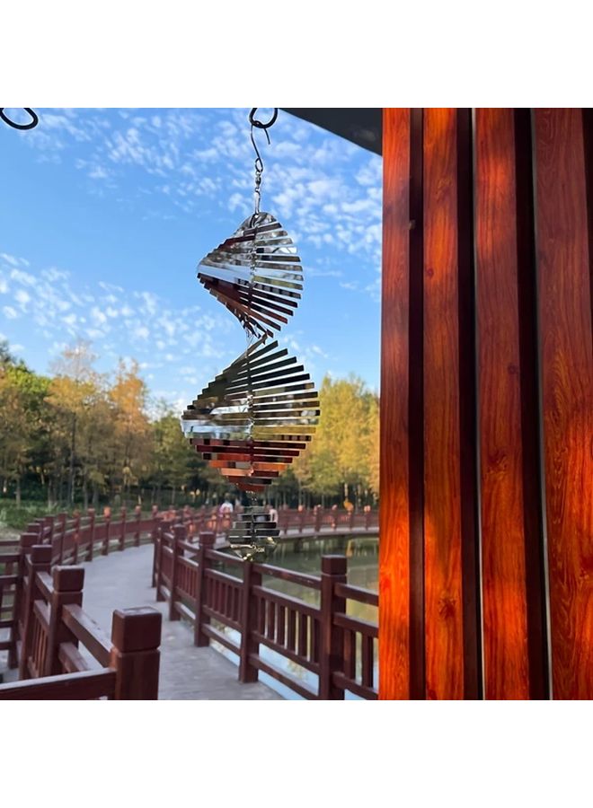 Silvery Steel 3D Hanging Wind Spinner Bird Deterrent 12 Inch Garden Yard Decor - Image 3