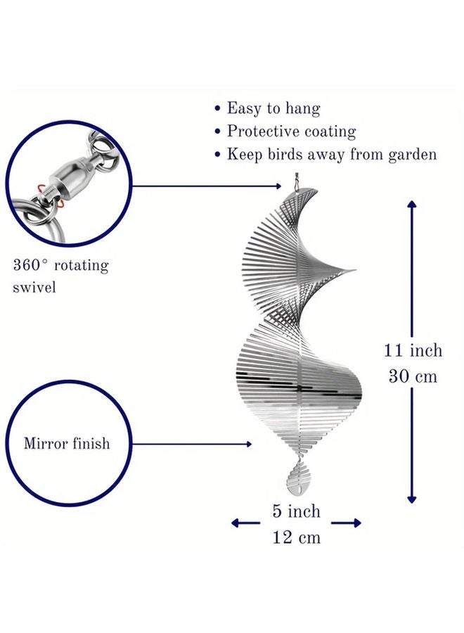 Silvery Steel 3D Hanging Wind Spinner Bird Deterrent 12 Inch Garden Yard Decor - Image 4
