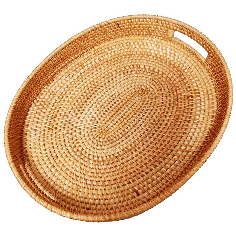 ilan Oval Rattan XLarge Breakfast Severing Tray17 Wicker Woven Food Storage Platters for FruitBread DrinksSnacksCoffee Table Serving Basket Ottoman Tray with Handles and 24 WallXXL43cm