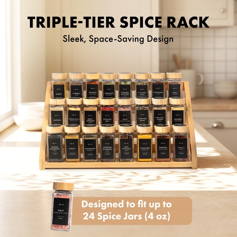 EDELHAUS 3 Tier Bamboo Spice Rack Organizer for Cabinet â€“ Fits 24 Spice Jars, 17.5â€ Wide Countertop & Cabinet Organizer for Kitchen Organization, Seasoning Organizer Shelf (Jars Not Included) - Image 4