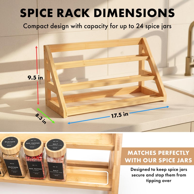 EDELHAUS 3 Tier Bamboo Spice Rack Organizer for Cabinet â€“ Fits 24 Spice Jars, 17.5â€ Wide Countertop & Cabinet Organizer for Kitchen Organization, Seasoning Organizer Shelf (Jars Not Included) - Image 2