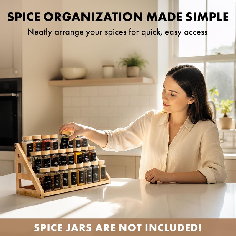 EDELHAUS 3 Tier Bamboo Spice Rack Organizer for Cabinet â€“ Fits 24 Spice Jars, 17.5â€ Wide Countertop & Cabinet Organizer for Kitchen Organization, Seasoning Organizer Shelf (Jars Not Included) - Image 3