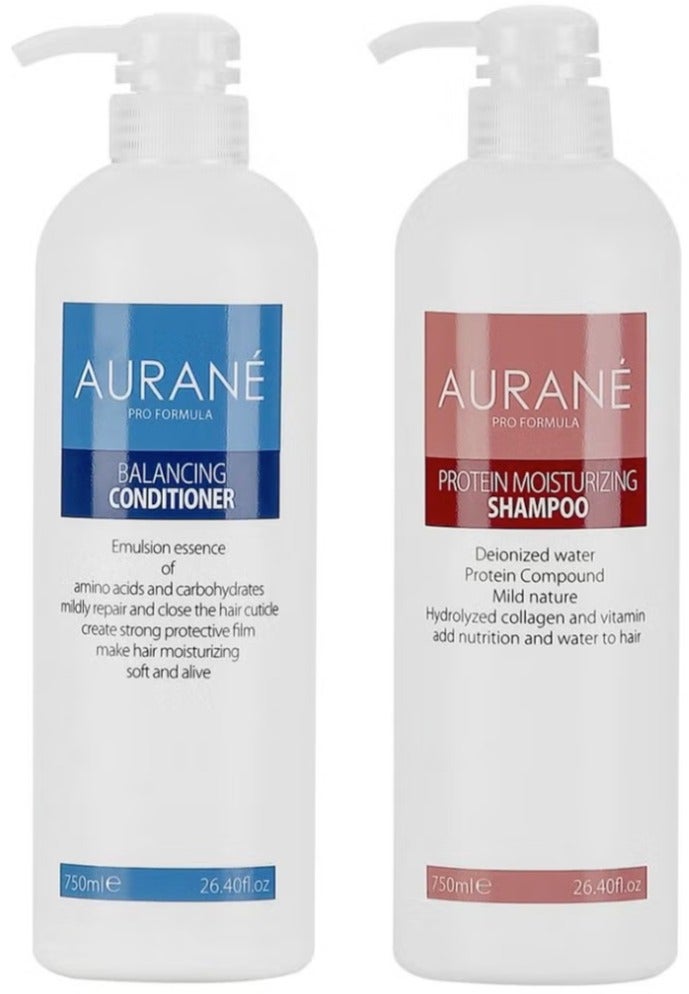 AURANE Protein Moisturizing Shampoo & Balancing Conditioner Set 750 ml Each – Keratin Hair Care for Dry and Damaged Hair - Image 1
