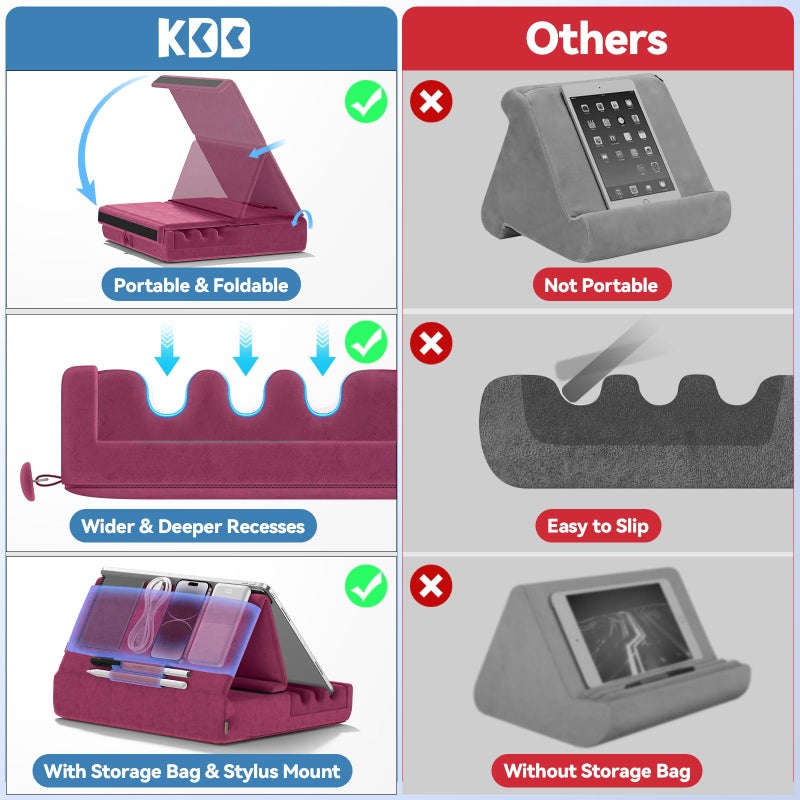 KDD Tablet Pillow Holder, Foldable iPad Stand for Lap, Bed and Desk -Tablet Soft Pad Dock with Pocket & Stylus Mount Compatible with iPad Pro 12.9, 10.5, 9.7 Air Mini 6 5 4 3, Galaxy Tab, E-Reader - Image 4