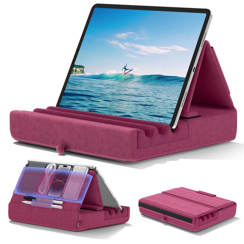 KDD Tablet Pillow Holder, Foldable iPad Stand for Lap, Bed and Desk -Tablet Soft Pad Dock with Pocket & Stylus Mount Compatible with iPad Pro 12.9, 10.5, 9.7 Air Mini 6 5 4 3, Galaxy Tab, E-Reader - Image 1