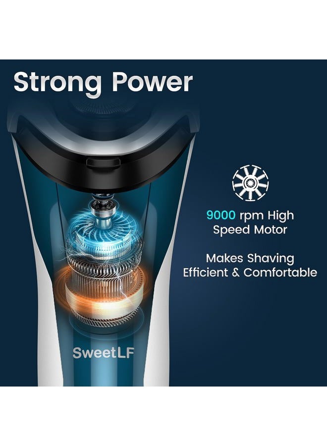 SweetLF Electric Razor for Men, SweetLF 100% Waterproof Electric Shaver, Type C Rechargeable, Wet & Dry Rotary Shavers for Men with Pop up Trimmer, Corded and Cordless, Navy Blue  - Image 2