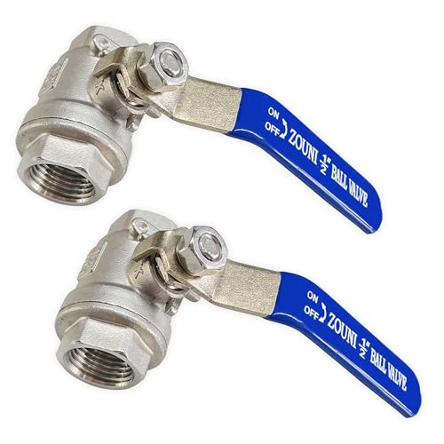 ZOUNI 1/2 Inch Ball Valve, Premium 304 Stainless Steel Full Port Forged NPT Ball Valve for Water Oil and Gas with Long Handle Shut Off Switch, 1000 WOG (2, FNPT x FNPT 1/2") - Image 1