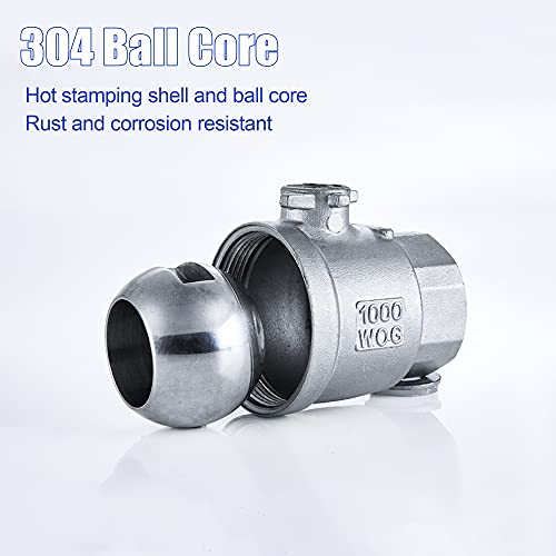 ZOUNI 1/2 Inch Ball Valve, Premium 304 Stainless Steel Full Port Forged NPT Ball Valve for Water Oil and Gas with Long Handle Shut Off Switch, 1000 WOG (2, FNPT x FNPT 1/2") - Image 5