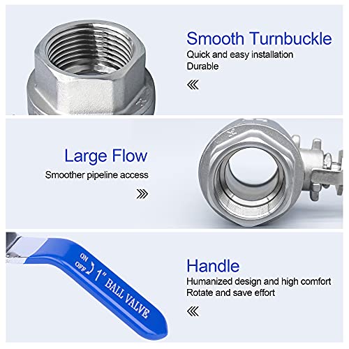 ZOUNI 1/2 Inch Ball Valve, Premium 304 Stainless Steel Full Port Forged NPT Ball Valve for Water Oil and Gas with Long Handle Shut Off Switch, 1000 WOG (2, FNPT x FNPT 1/2") - Image 4