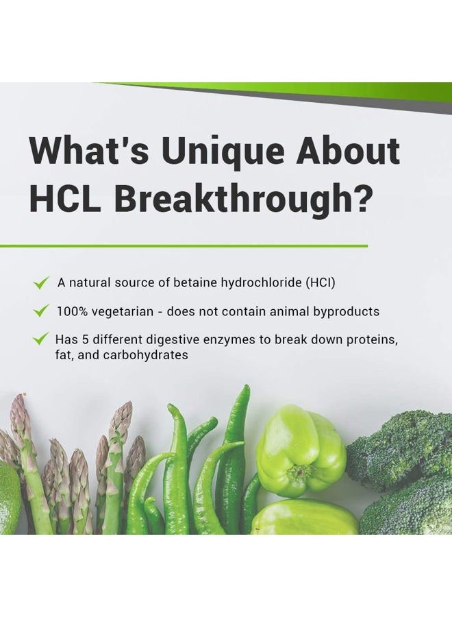 BiOptimizers HCL Breakthrough - Betaine Hydrochloride Enzymes Supplement - Assists with Protein Breakdown and Absorption - Helps Gas and Heartburn Relief - 90 Pepsin-Free Capsules - Image 4