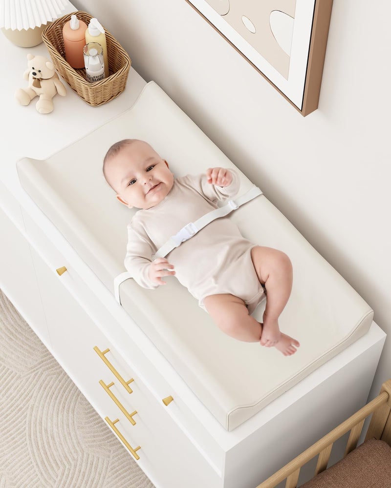 YACODAVO Wipeable Baby Changing Pad for Dresser and Table, Cozy Diaper Changing Pad with Waterproof & Wipe-Clean Leather Cover, Off-White - Image 4